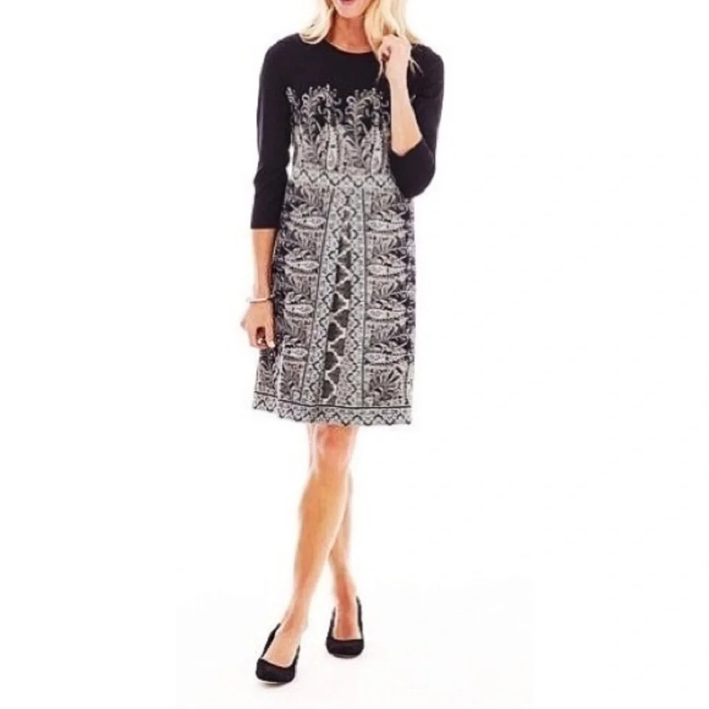 J. Jill • Wearever Collection Black Beige Paisley Dress
